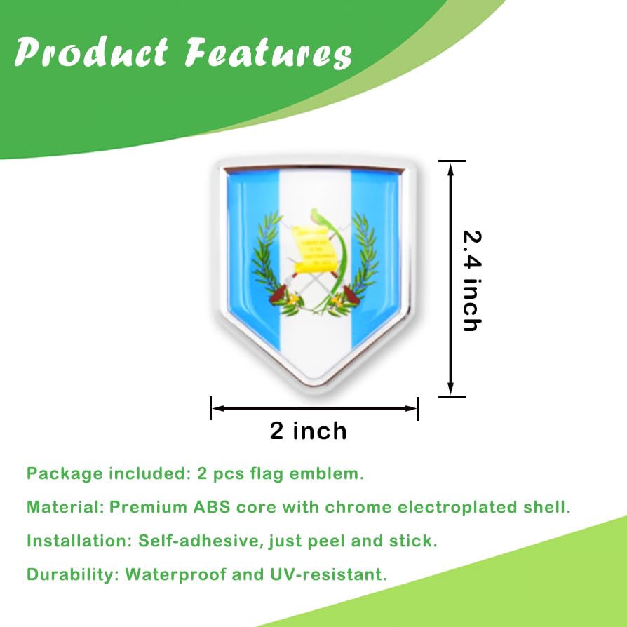 Image of Newperlite Guatemala Flag Decal Sticker Car Emblem Guatemalan Flag Car Decoration Accessories Chrome Shield for Truck Vehicles Cars, 2 Pack