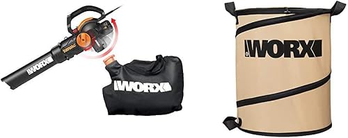 12 Amp TRIVAC 3-in-1 Electric Leaf Blower/Mulcher/Yard Vacuum - WG512 and WORX WA0030 Landscaping 26-Gallon Collapsible Yard Waste Bag/Leaf Bin