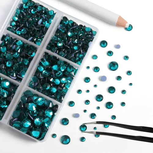 Image of BEADSLAND Hotfix Rhinestones, 6080PCS Blue Zircon Rhinestones for Clothes Crafts Mixed 6 Sizes with Wax Pencil and Tweezers Kit, SS6-SS30, Blue Zircon
