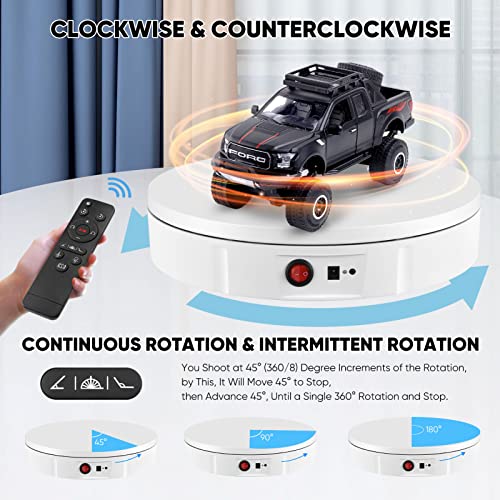VAYOTOY Drehteller Elektrisch, 30 cm 100 KG Drehscheibe Elektrisch mit Fernbedienung Einstellbare Geschwindigkeit, 360° Drehteller für Produktanzeige Fotografie Video - Weiß