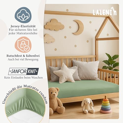 Laleni Jersey Spannbettlaken, 70x140cm, für Baby Beistellbett & Stubenwagen, 100% Baumwolle, Oeko-TEX Zertifiziert, 2er Set, Grün – Ansicht 4