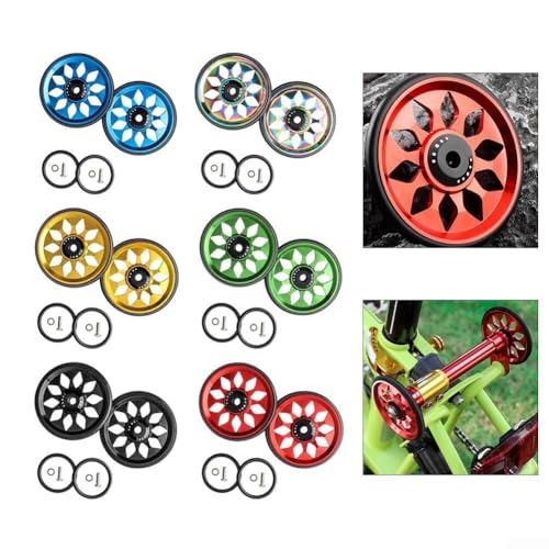 Rueda de entrenamiento para bicicleta plegable Easy Wheel CNC con rodamiento para Brompton, tornillo M6, aleación de aluminio, ligera y resistente al desgaste, accesorio de mejora en negro, rojo, dorado, plata y azul (Rojo) miniatura 5