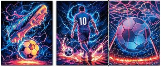 Framed Soccer Canvas Wall Art Football Painting Posters Sports Prints Player Shoe Pictures Modern Gallery Wall Decor Prints Home Bedroom Office 16x24 InchX3 Ready to Hang
