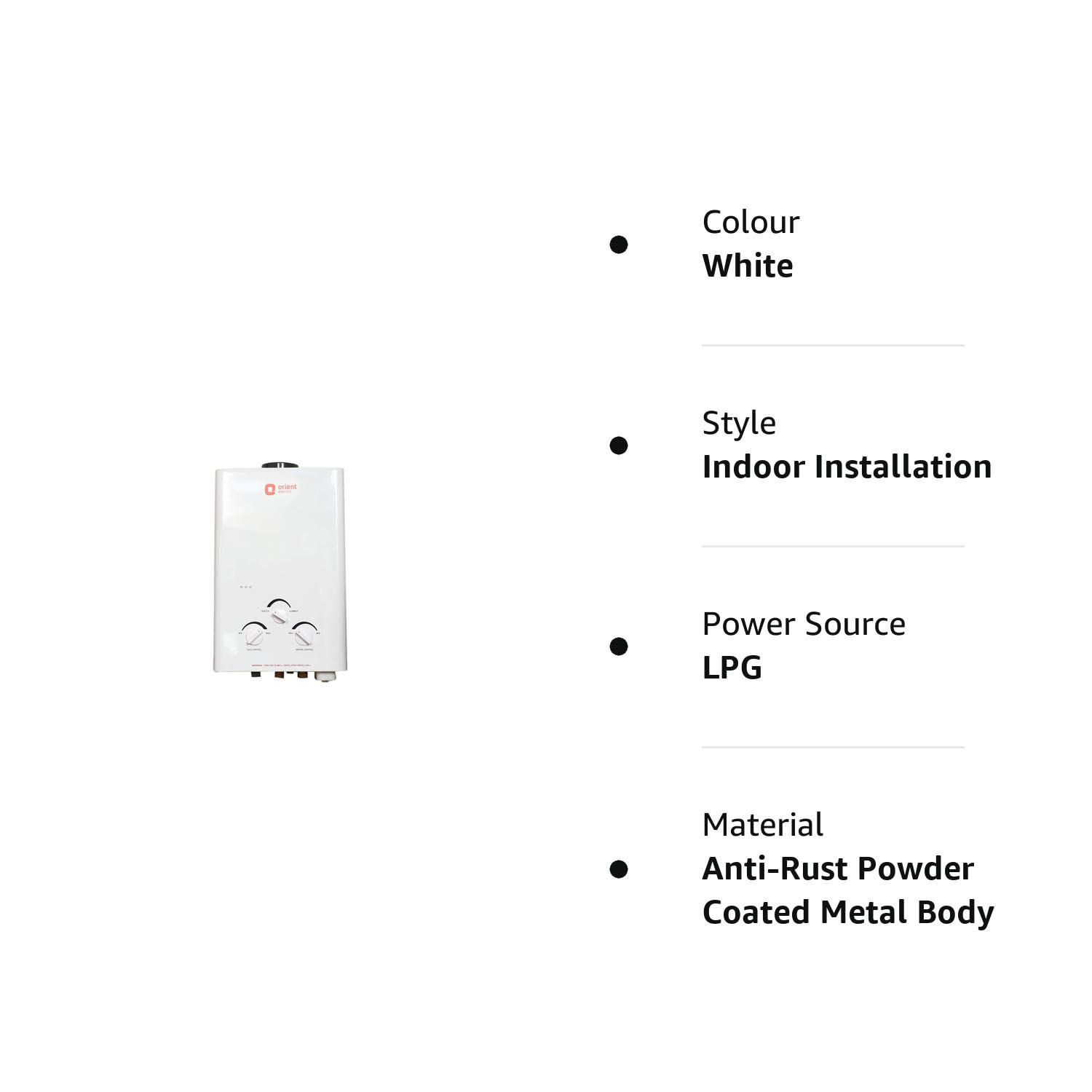 Buy Orient Electric Vento Neo 5-Litre Gas Water Heater (Powered by LPG,  White) Online at Low Prices in India - Amazon.in