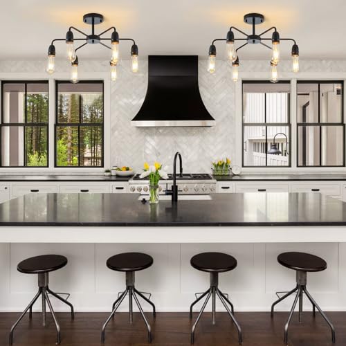 Miaybph 7003-6 Black Farmhouse Chandelier, 6-Light Dining Room Light Fixture Industrial Semi Flush Mount Ceiling Light thumb #4