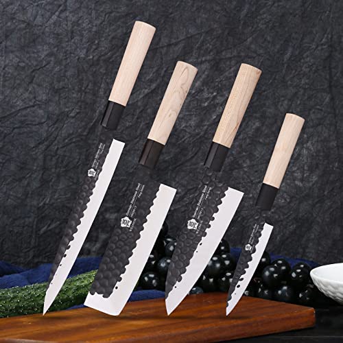 Wildmok 4Pcs Knife Set Gyuto Sashimi Sushi Knife Sets For Left Handed, Fish Filleting Chef Knife For Kitchen German Steel Blade & Traditional Wooden Handle #TOP7