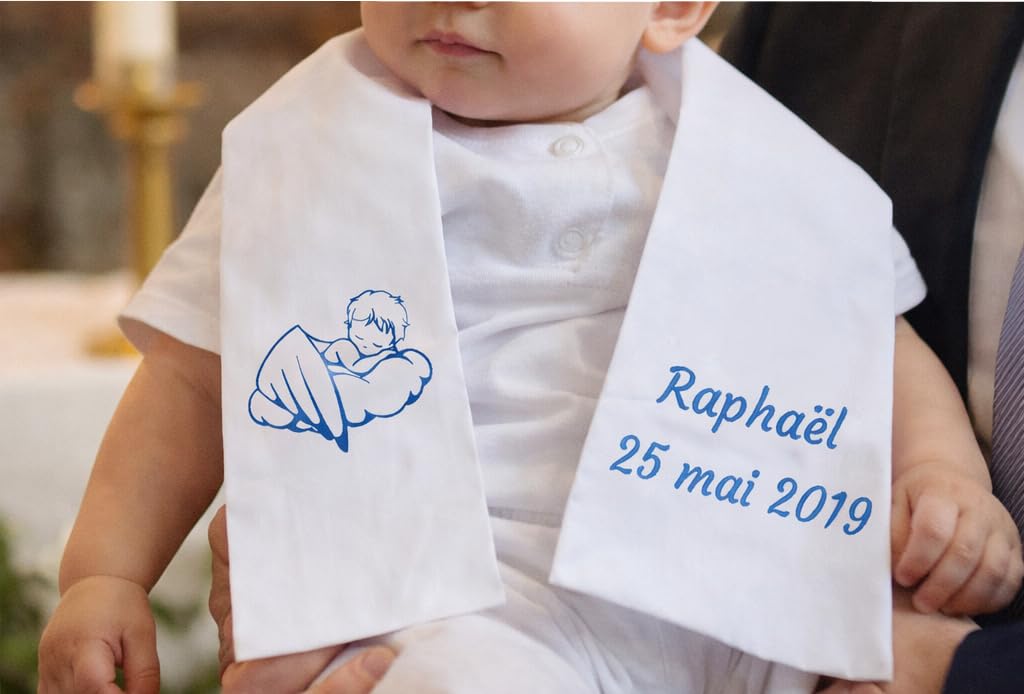 Générique Écharpe de Baptême Personnalisée Brodée avec Prénom et Date - 100 Modèles - Cadeau Bébé en Coton - Merveilleux Souvenir
