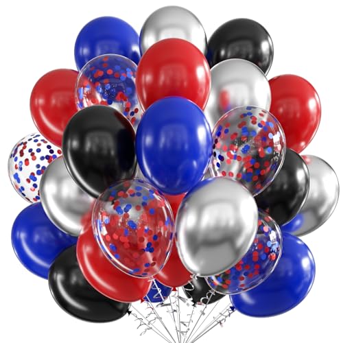Ballons Noir Rouge Bleu Set, Helium Ballon Anniversaire, 60 Pièces 12 pouces Ballons de Baudruche Rouge Bleu, Thème Spider Latex Ballon Pour Mariage...