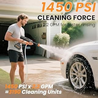 Flouritech Cordless Pressure Washer, 1450PSI Portable Power Washer with 6-in-1 Nozzle, 21V Handheld Pressure Washer with 2 Rechargeable Power Batteries, Garden Hose Power Washer for Cars, All-Purpose