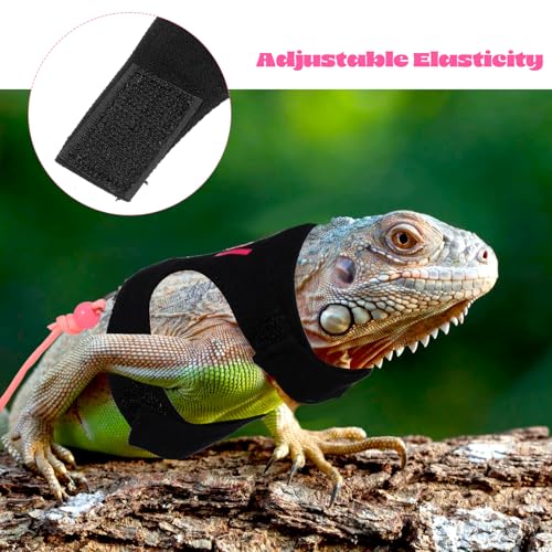 Image of Bearded Dragon Leash and Harness Set, Adjustable Polyester Harness with 4.76ft Leash for Outdoor Walking, Leashs for Bearde Dragons Perfect Bearded Dragon Starter Kit, Pink & Black