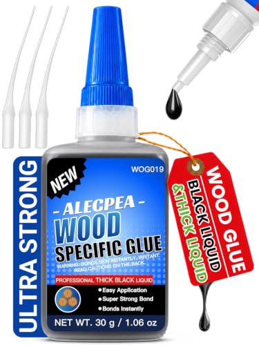 Image of Black Wood Glue, Thick CA Glue for Dark Wood, 30g with 3 Droppers | High-Viscosity Black Formula Stays On The Joint And Bridges Small Gaps In Dark Wood And Bamboo Repairs