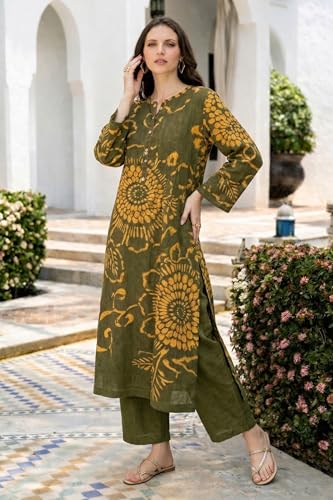 Image of ANNI Designer Kurta Set for Women Erode Rayon Printed | Kurti Set for Woman | Kurta Palazzo 2 Piece Outfit | Band Collar 3 /4 Sleeve A-Line Fit Ethnic Dress Stylish Kurta Sets for Women Clothing