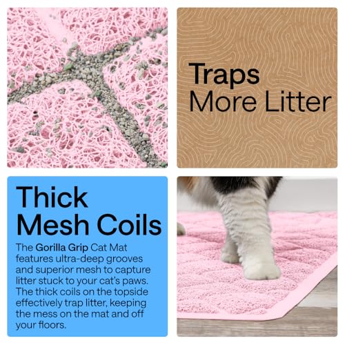 Image of GORILLA GRIP Cat Litter Box Mat, Cushioned Coil Mesh Litter Trapping Mats, Scatter Control Supplies for Less Mess, Phthalate Free, Ultra Deep Catch Grooves, Rinse or Vacuum to Clean, 24x17 Light Pink