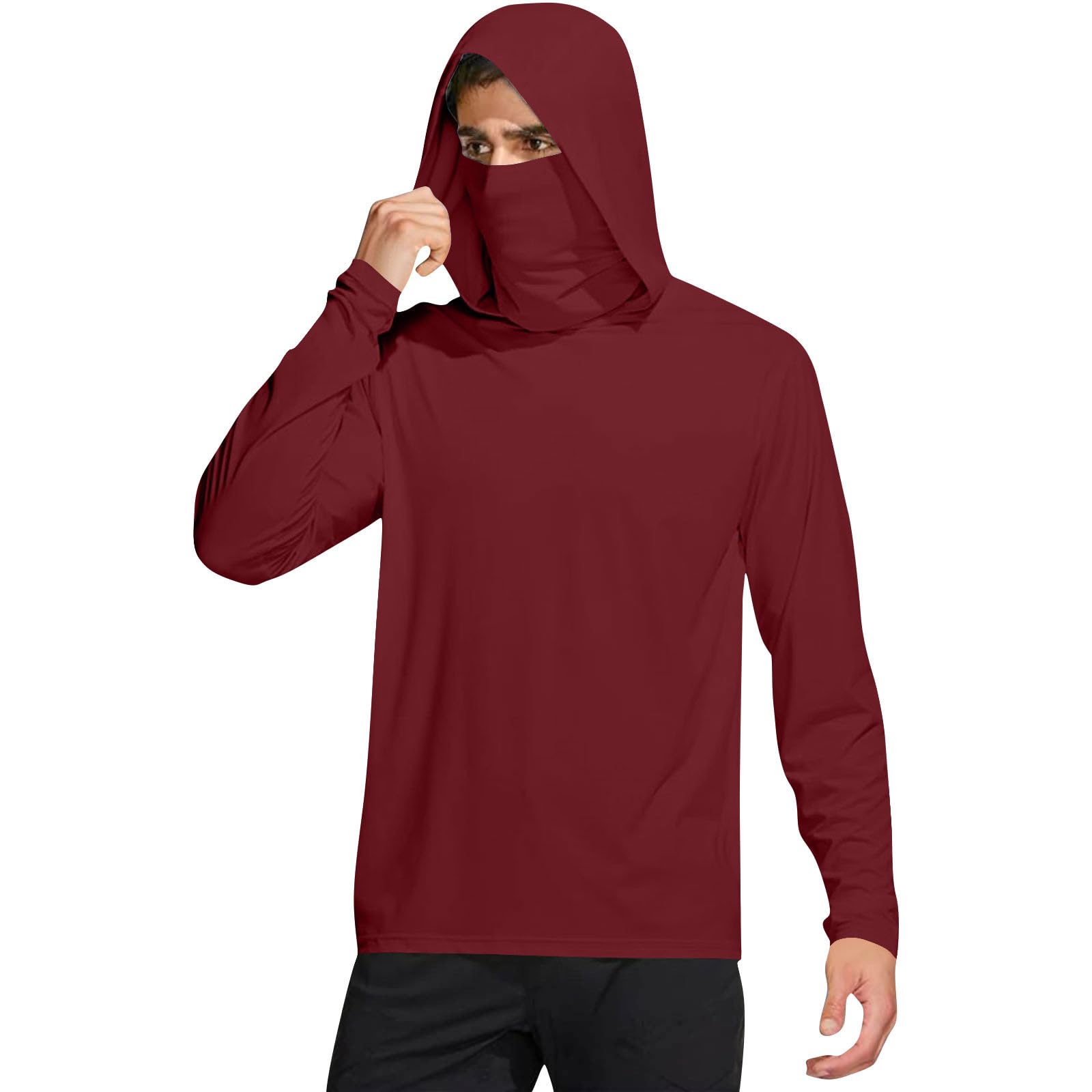 JIEMUXIU Fishing Shirts for Men, Mens Hooded Sun Shirt with Mask Long Sleeve UPF 50 Rash Guards Cooling Lightweight Hoodies