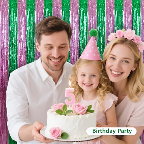 Image of BEISHIDA Pink Green Door Streamers Backdrop Foil Fringe Tinsel Party Streamers Curtains Photo Backdrop for Birthday Graduation Wicked Party Decoations