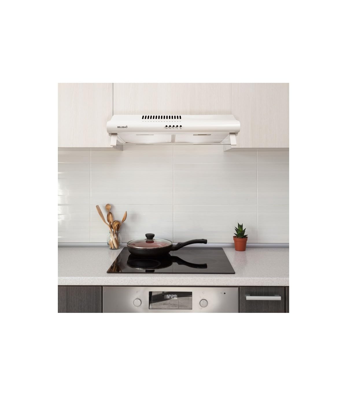 BELDEKO Hotte Casquette 60 cm Blanc 240 m3/h + 2 Filtres - Marque Française