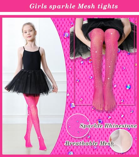 Image of Girls Sparkle Fishnet Tights Glitter Tights for Kids Toddler Rhinestone Stockings Halloween Star Pantyhose