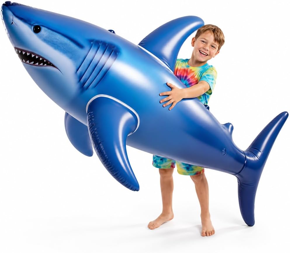 Giant Inflatable Shark Pool Float 75” - Large Blow-Up Shark Toy for Kids, Teens & Adults - Swimming Pool Toy, Ocean Theme Birthday Party Decorations, Beach & Summer Toys