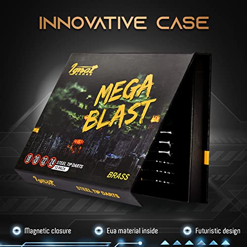 Ignatgames Darts Metal Tip Set - Professional Darts With Stylish Case And Darts Guide, Steel Tip Darts Set With Aluminum Shafts + Rubber O'rings + Extra Flights + Dart Sharpener And Wrench #TOP2