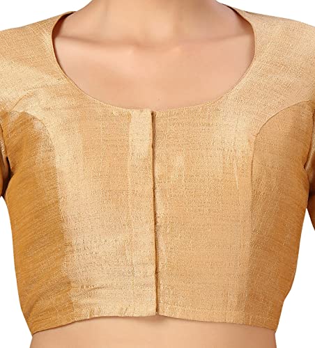Image of Studio Shringaar Womens Basic Polyester Short Sleeves Textured Plain Coloured Art Silk Saree Blouse