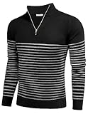 COOFANDY Men's Quarter Zip Up Sweaters Mock Neck Polo Sweater Slim Fit Pullover Sweater Black