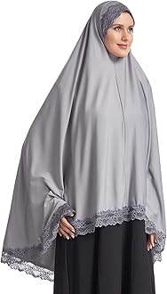 Women's Elegant Hijab Lace Trim Middle Eastern Islamic Jilbab Prayer Veils Headcover Headscarf