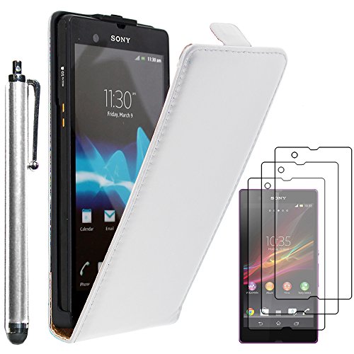 ebestStar - Coque Compatible avec Sony Xperia Z C6602, L36H Etui Housse PU Cuir Rabat Ultra Fin (Ultra Slim Case) + Stylet + 3 Films d'écran, Blanc [Appareil: 139 x 71 x 7.9mm, 5.0'']