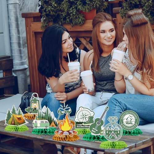 Image of Camp Bachelorette Party Decorations, 9PCS Camping Party Honeycomb Centerpieces, Bridal Shower Supplies Bachelorette Party Decor Outdoor