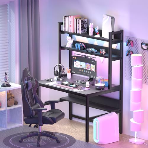 Image of Aquzee Desk with Hutch, Computer Desk with Shelves, 55 Inch