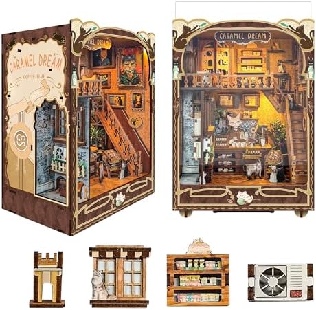 Book Nook Kit für Erwachsene: LUMYCE Holzpuzzle DIY Miniatur Haus 3D Puppenhaus - Buchstütze für Bücherregal Deko mit Led Licht Kreatives Geschenk für Leser