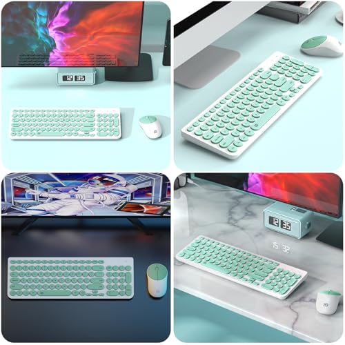 Image of FD Wireless Keyboard and Mouse Combo - 2.4GHz USB Cordless, Cute Round Keys, Quiet and Slim Set for Laptop, Computer, TV, and Mac - Mint Green & White
