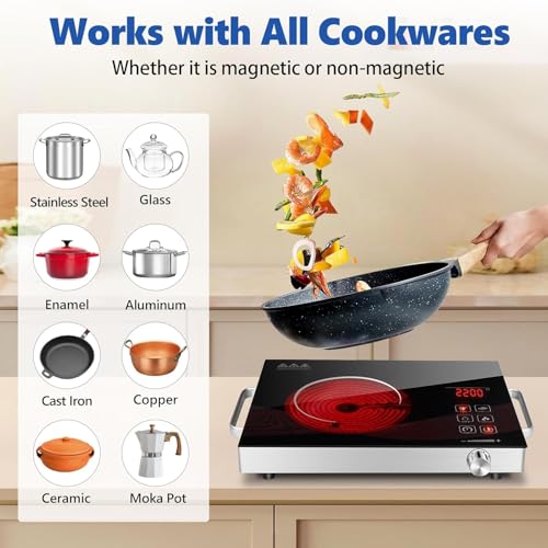 Image of Sellzio Cook Single Burner Infrared Electric Stove, Small Countertop Portable Hot Plate for Cooking, 3500 W Ceramic Glass Infrared Burner with LCD Touch Screen