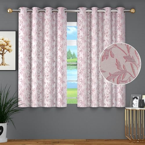 Image of FRESH FROM LOOM Heavy Jari Jacquard Premium Luxury Soft Fabric Curtain 6 Feet Window | Floral Print | Eyelet Style | Semi Blackout | Light Blocking 80% Darkening Parda (6ft, Pink, 2pc)