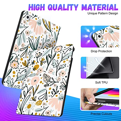Pegmode for iPad 9th/8th/7th Generation Case Women Girls Cute Folio Cover Girly Flower Pretty Floral Unique White Design With Pencil Holder Smart Cover for Apple iPad 9/8/7 Gen Cases A2602 A2270 A2197 - Image 4