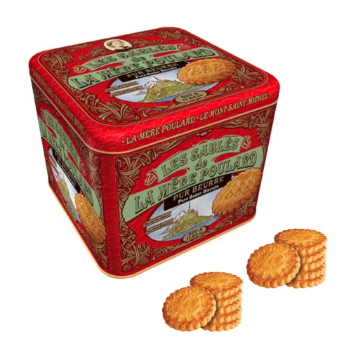 La Mère Poulard® | Galletas de mantequilla pura salada | Lata de galletas de mantequilla francesas | Galletas De Mantequilla - 1 x 500 Gr | Regalar Leche con Galletas