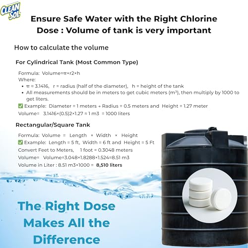 Image of Cleansol Chlorine Tablets for Water Tank Disinfection - 20g Each (Pack of 35) | 1 Tablet Treats 2000 litres | Kills Germs & Controls Odour | Water Purification Tablets for Water Tanks