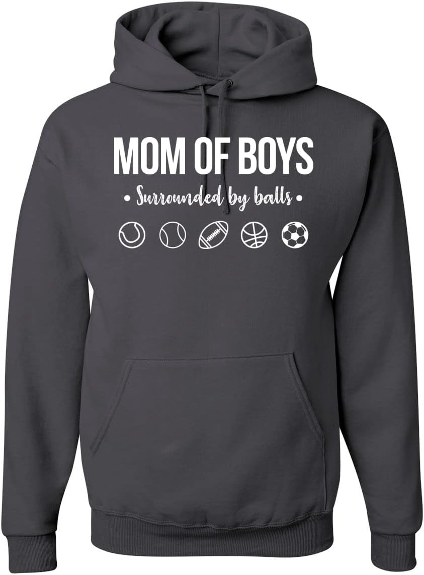 Wild Bobby Mom of Boys Surrounded by Balls Out-Numbered Wife Gift Sports Unisex Graphic Hoodie Sweatshirt