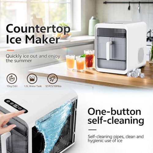 Zocxielr Nugget Ice Maker Countertop, 12 PCS/10Mins Compact Ice Machine, Self Cleaning, for Home Bar, Kitchen Countertop (White) on Fridge.com