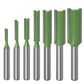 7PCS Straight Cut Router Bit Set, 1/4" Shank Double Flute Straight Router Bits, Cemented Tungsten Carbide Router Bit Milling Cutting for Woodworking Engraving Trimming