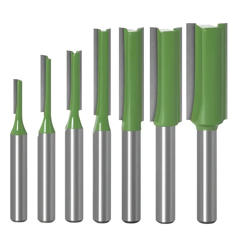 7PCS Straight Cut Router Bit Set, 1/4" Shank Double Flute Straight Router Bits, Cemented Tungsten Carbide Router Bit Milling Cutting for Woodworking Engraving Trimming