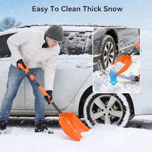 Luvenia 3 in 1 Snow Shovel Snow Brush and Ice Scraper Kit,Foldable Extendable Snow Shovel Snow Brush Ice Scraper for Car SUV Truck Vehicle Jeep RV Auto,Orange - Thumbnail 6