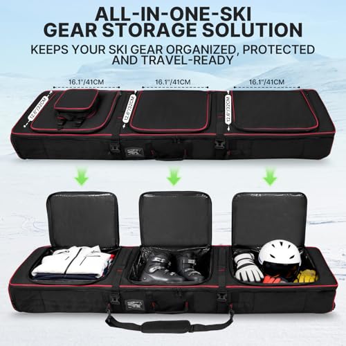 XIDIHF Wheeled Ski Bag with Detachable Boot Pouch, Padded Ski & Snowboard Travel Case 165–177 cm, 900D Water-Resistant Ski Roller Bag by XIDIHF - Image 3