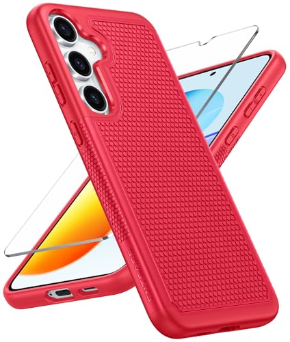 Image of FNTCASE for Samsung Galaxy S25 Case: Dual Layer Heavy Duty Cell Phone Protective Cover Shockproof Rugged with Non-Slip Textured - Military Drop Protection Bumper Tough - 2025, 6.2 inch (Red)