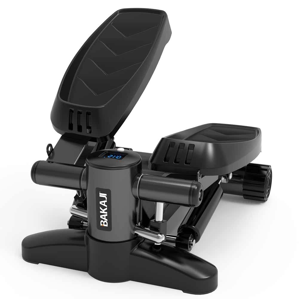 BAKAJI Stepper Allenamento Fitness Cardio Gambe Pancia Fianchi con Display LCD Calorie e Tempo Spalle Struttura in Acciaio Inox Pedali Antiscivolo Colore Nero Dimensione 42 x 27 x 31,5 cm