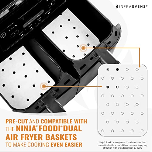 Air Fryer Parchment Paper Accessories For Ninja Foodi Dual Air Fryer 100 Pcs Dz201, Dz401, Air Fryer Paper Liners & Heat Resistant Mat, Double Basket Ninja Accessories Sheets For Basket By Infraovens #TOP2