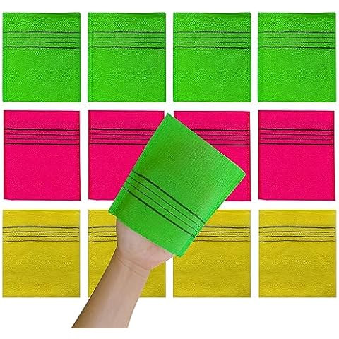 [Variety Pack] NOPIGO The Original Korean Exfoliating Mitt Body Scrub, Reusable(12pcs) Green4+Red4+Yellow4 Cover