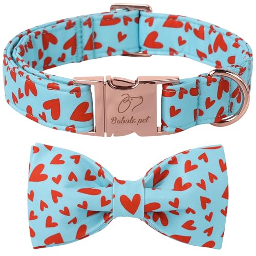 Babole Pet Valentines Dog Collar Bow Tie - Red Heart
