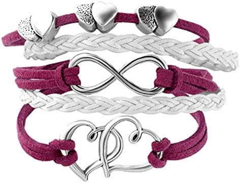 Leather Wrap Bracelets Girls Double Hearts Infinity Rope Wristband Bracelets