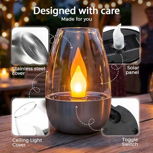 Velas solares led con base de acero para mesa de jardín pack de 3 8