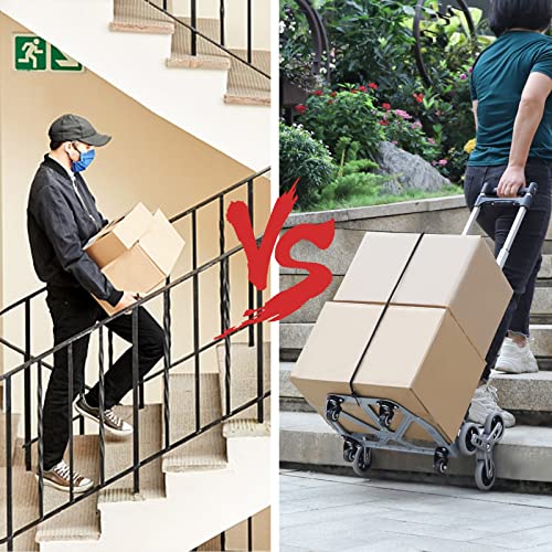 Produktbild von Lefeld Sackkarre Treppensteiger Klappbar | 70 Kg Tragkraft, Sternradsystem, Variable Griffhöhe – Alu, Mit Spanngummi